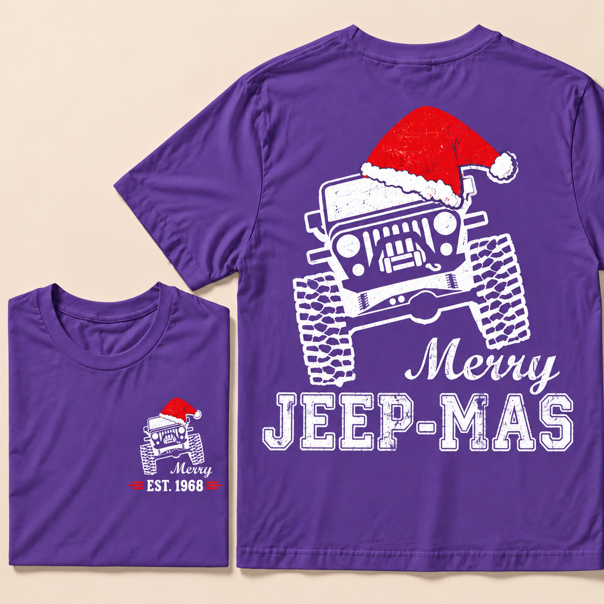 Merry Jeep-Mas – Custom EST.Year Christmas Off-Road Vehicle & Reindeer Antlers T-Shirt