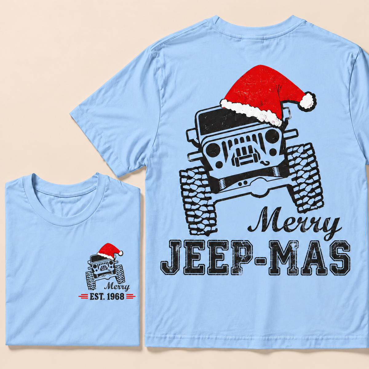 Merry Jeep-Mas – Custom EST.Year Christmas Off-Road Vehicle & Reindeer Antlers T-Shirt