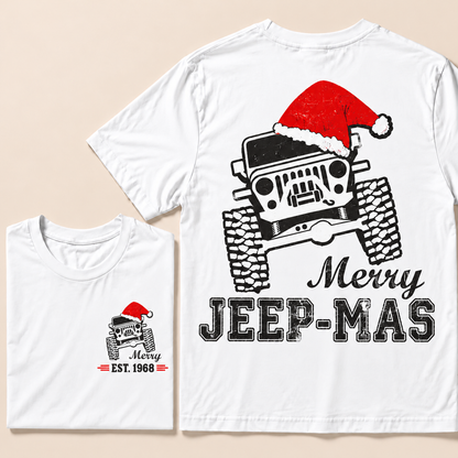 Merry Jeep-Mas – Custom EST.Year Christmas Off-Road Vehicle & Reindeer Antlers T-Shirt