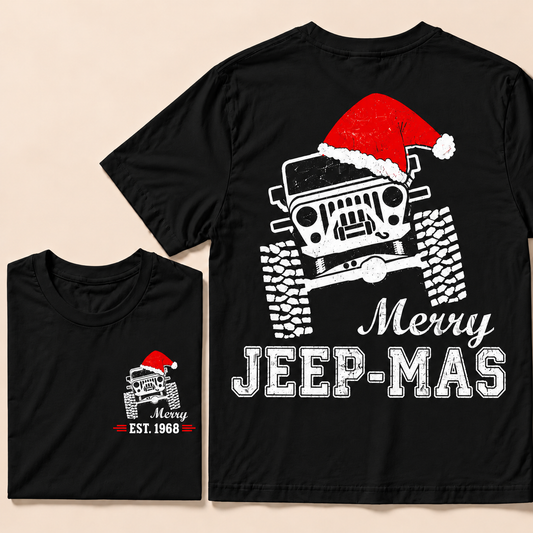 Merry Jeep-Mas – Custom EST.Year Christmas Off-Road Vehicle & Reindeer Antlers T-Shirt