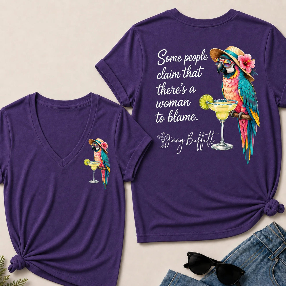 Some People Claim That There's A Woman To Blame Jimmy Buffett V‑Neck T‑Shirt