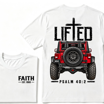 LIFTED Faith Psalm 40:2 Offroad 4X4 Jeep Christian T-Shirt EST.Year Religious Faith Graphic Tee