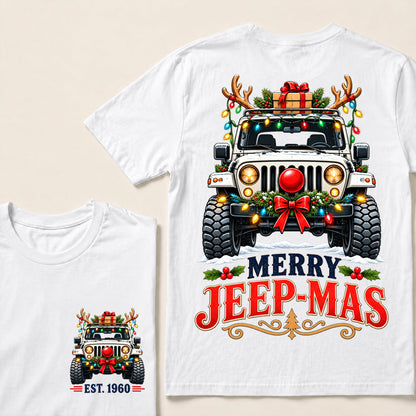 Merry Jeep-Mas – Custom EST.Year Christmas Off-Road Vehicle & Reindeer Antlers T-Shirt Custom Year T-shirt
