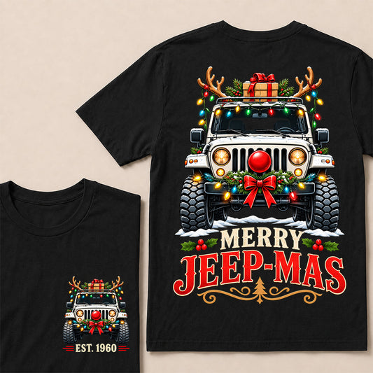 Merry Jeep-Mas – Custom EST.Year Christmas Off-Road Vehicle & Reindeer Antlers T-Shirt Custom Year T-shirt