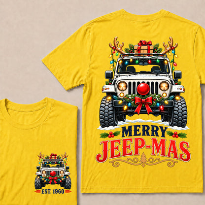 Merry Jeep-Mas – Custom EST.Year Christmas Off-Road Vehicle & Reindeer Antlers T-Shirt Custom Year T-shirt
