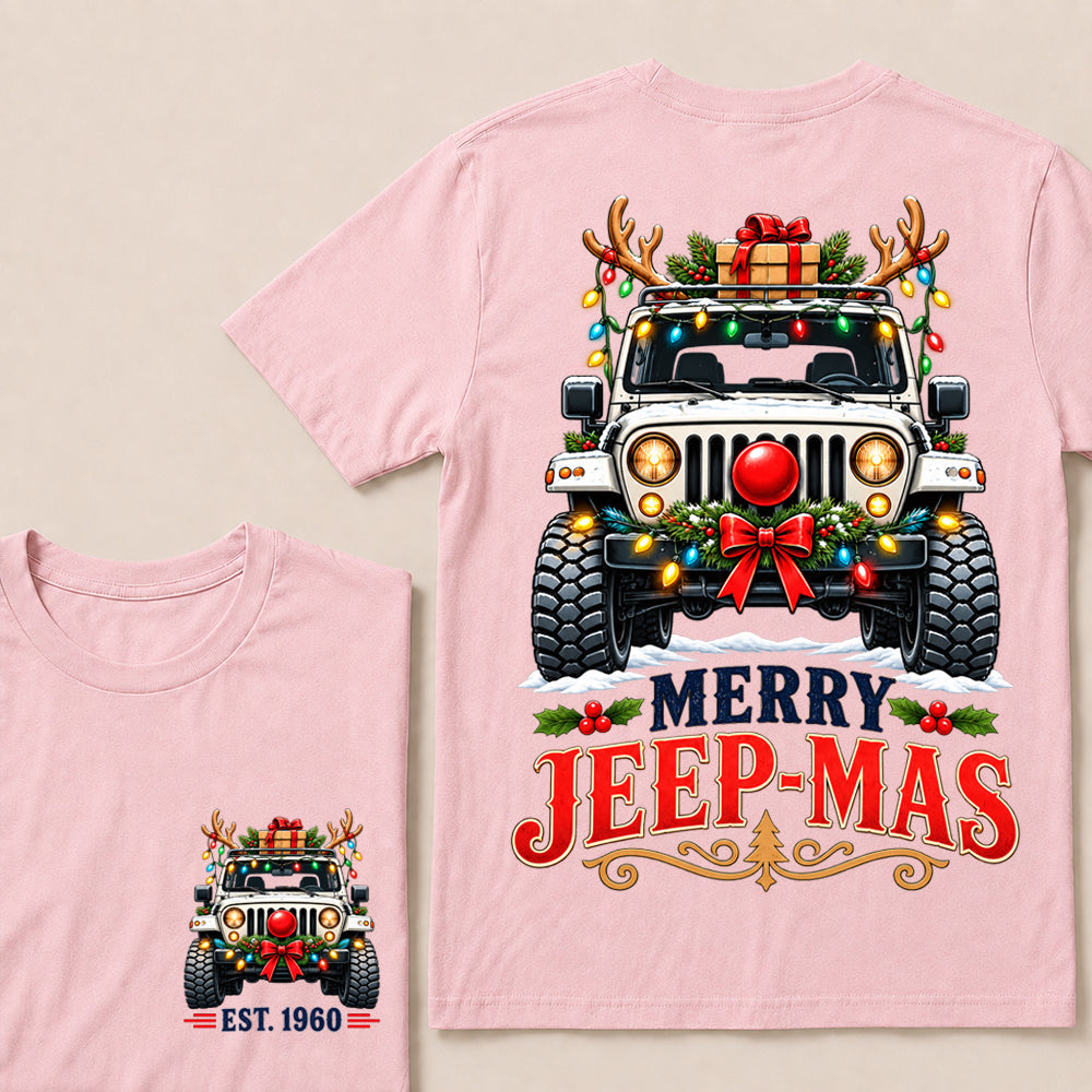 Merry Jeep-Mas – Custom EST.Year Christmas Off-Road Vehicle & Reindeer Antlers T-Shirt Custom Year T-shirt