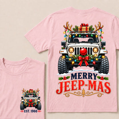 Merry Jeep-Mas – Custom EST.Year Christmas Off-Road Vehicle & Reindeer Antlers T-Shirt Custom Year T-shirt
