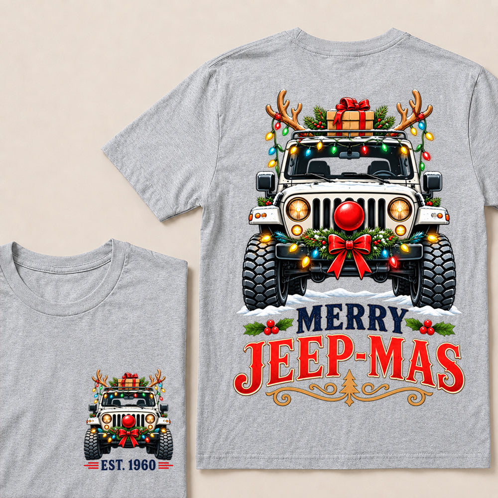Merry Jeep-Mas – Custom EST.Year Christmas Off-Road Vehicle & Reindeer Antlers T-Shirt Custom Year T-shirt