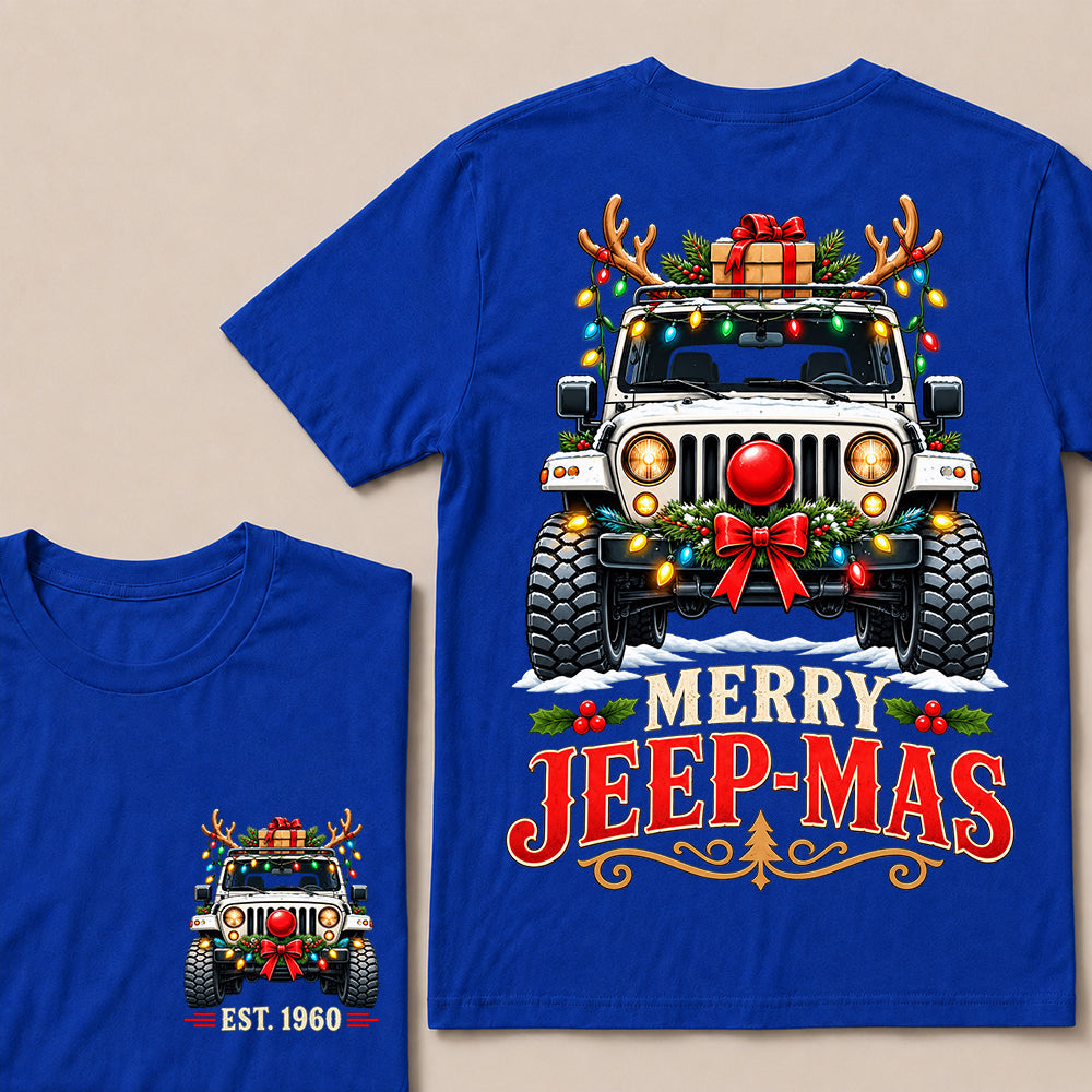 Merry Jeep-Mas – Custom EST.Year Christmas Off-Road Vehicle & Reindeer Antlers T-Shirt Custom Year T-shirt