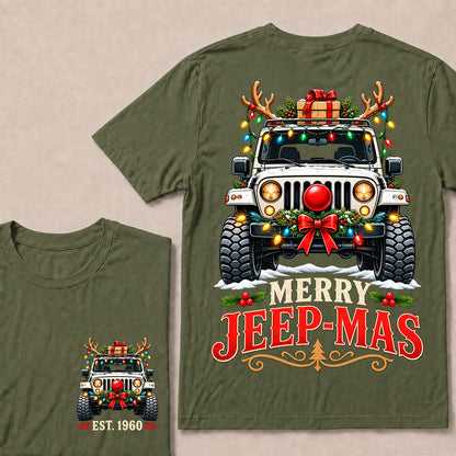 Merry Jeep-Mas – Custom EST.Year Christmas Off-Road Vehicle & Reindeer Antlers T-Shirt Custom Year T-shirt