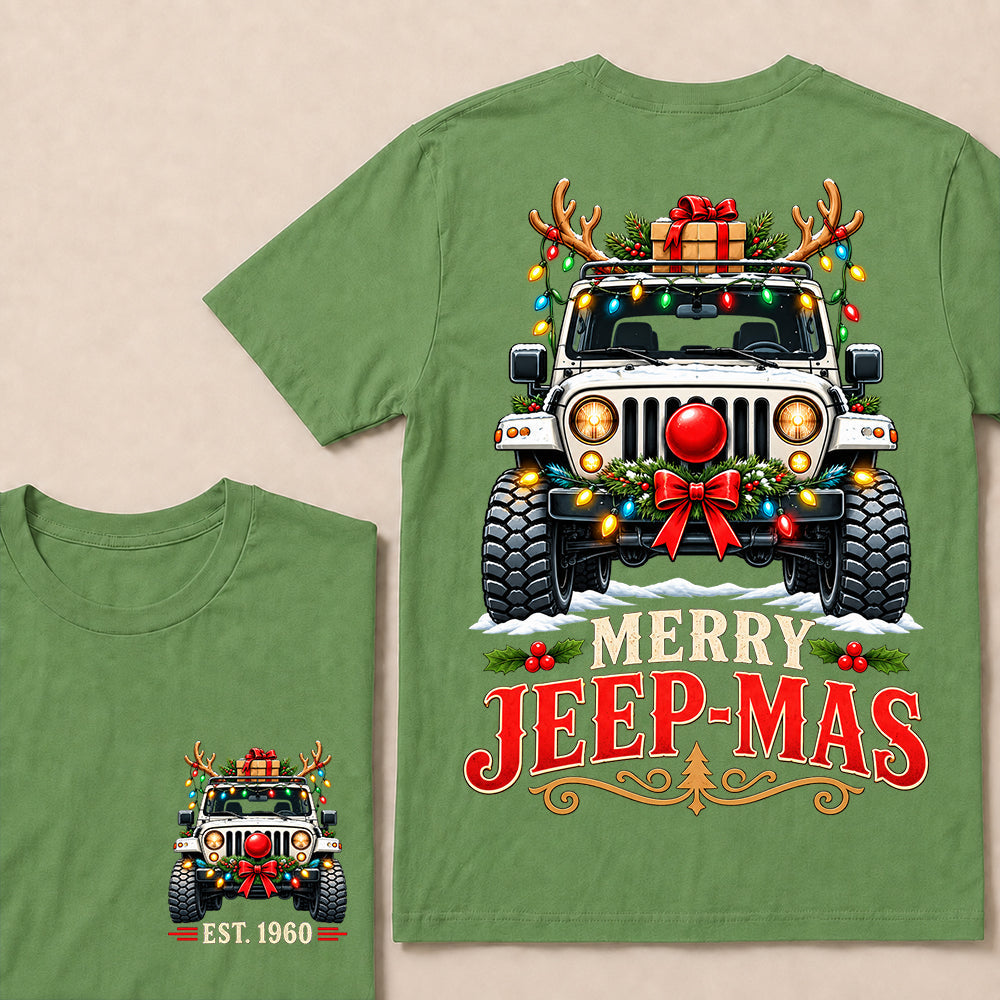 Merry Jeep-Mas – Custom EST.Year Christmas Off-Road Vehicle & Reindeer Antlers T-Shirt Custom Year T-shirt