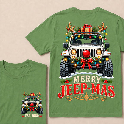 Merry Jeep-Mas – Custom EST.Year Christmas Off-Road Vehicle & Reindeer Antlers T-Shirt Custom Year T-shirt