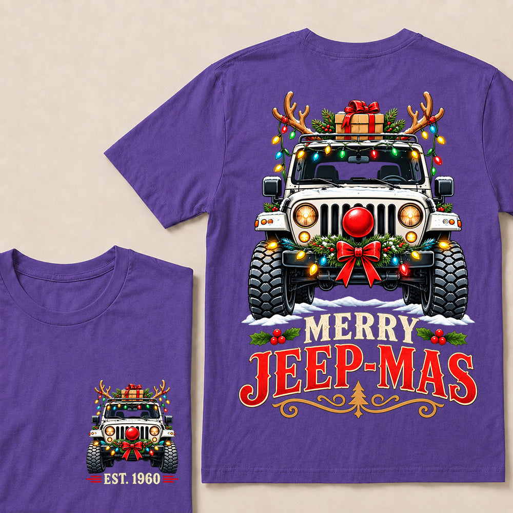 Merry Jeep-Mas – Custom EST.Year Christmas Off-Road Vehicle & Reindeer Antlers T-Shirt Custom Year T-shirt