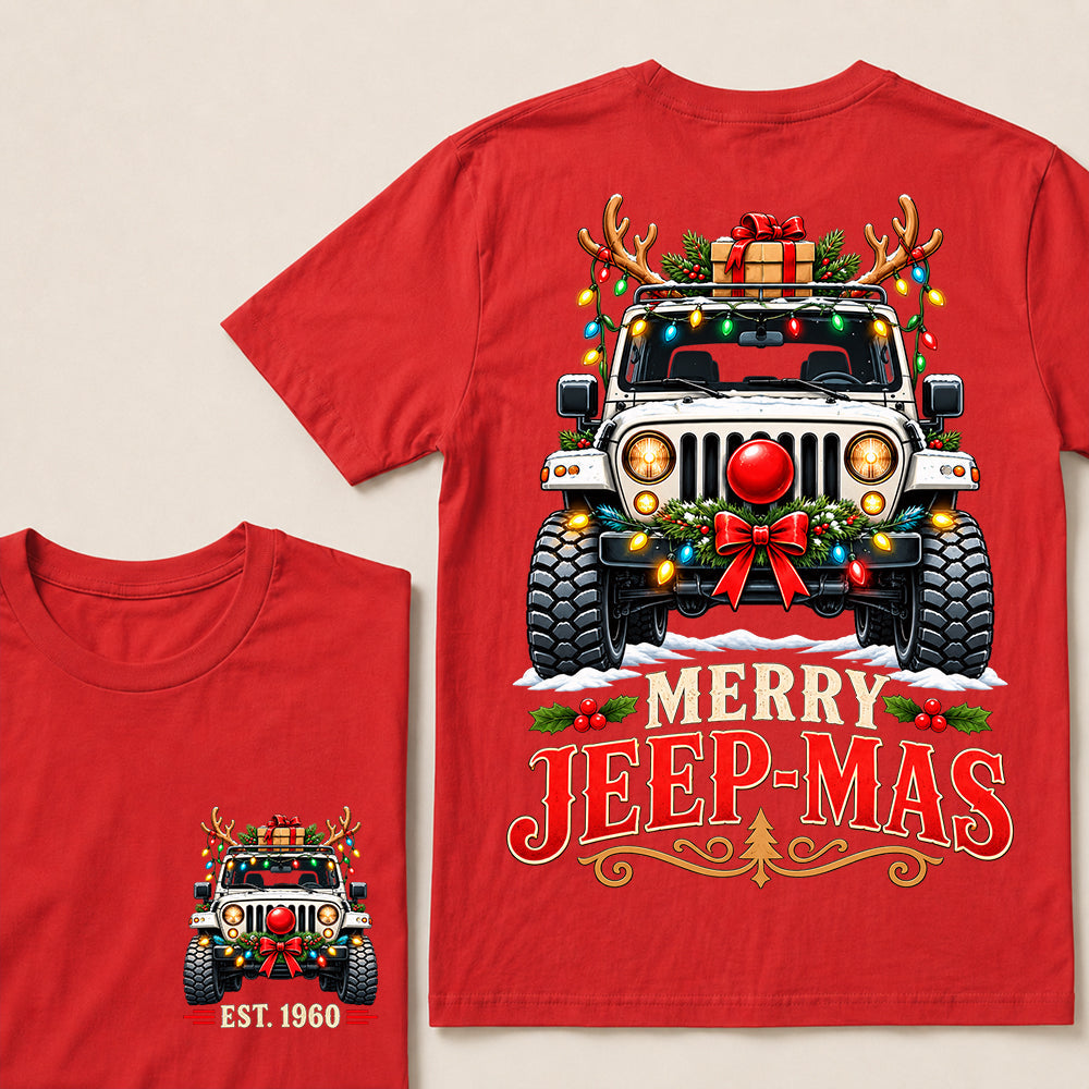 Merry Jeep-Mas – Custom EST.Year Christmas Off-Road Vehicle & Reindeer Antlers T-Shirt Custom Year T-shirt