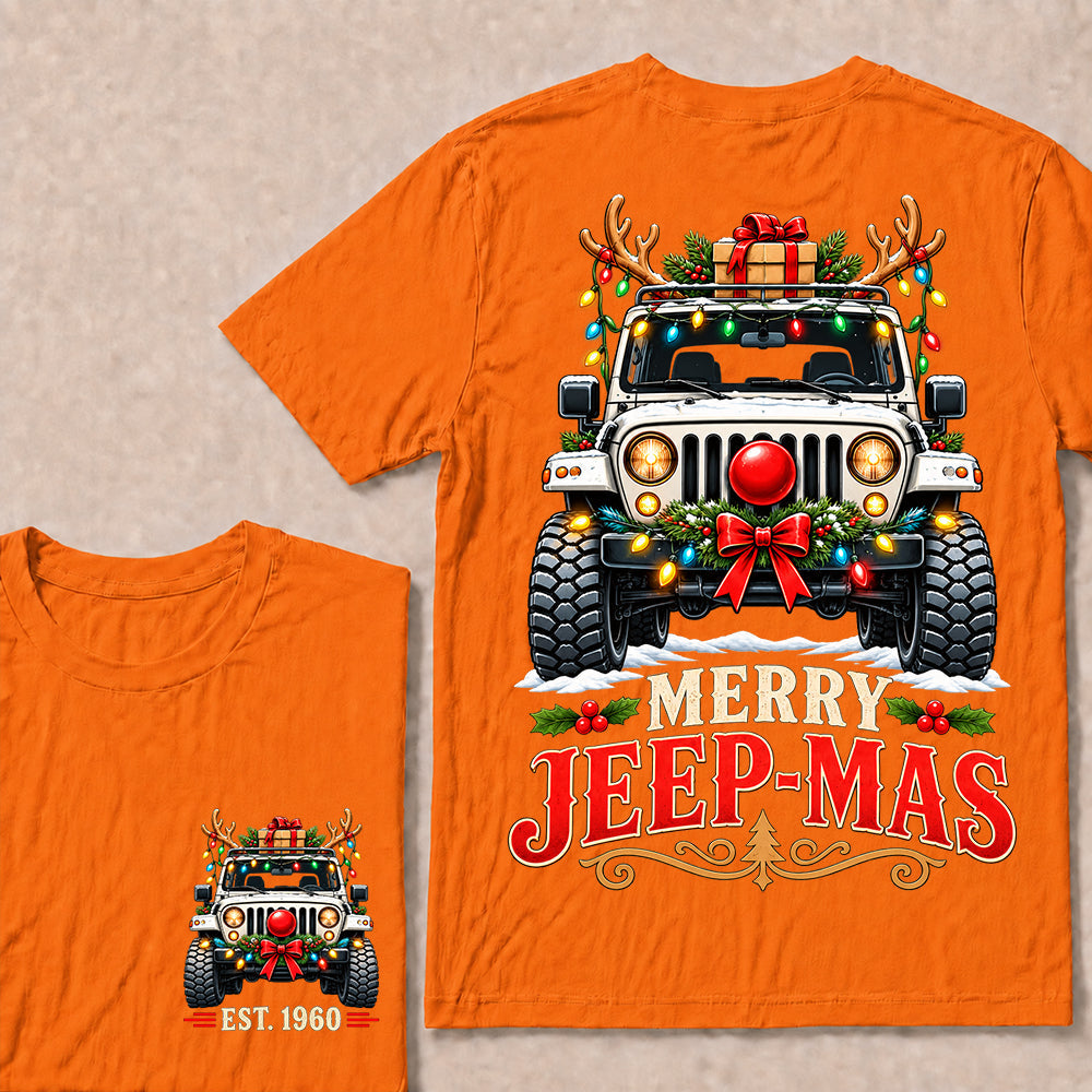 Merry Jeep-Mas – Custom EST.Year Christmas Off-Road Vehicle & Reindeer Antlers T-Shirt Custom Year T-shirt