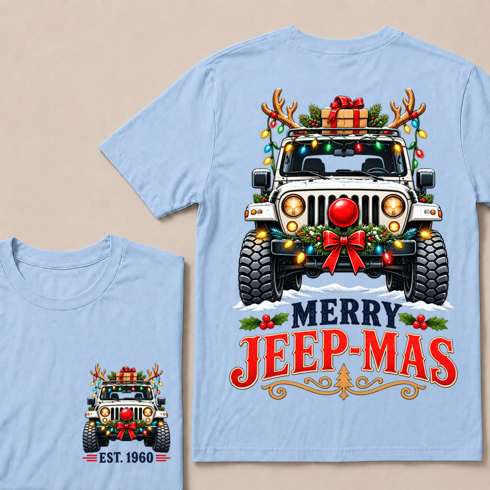 Merry Jeep-Mas – Custom EST.Year Christmas Off-Road Vehicle & Reindeer Antlers T-Shirt Custom Year T-shirt