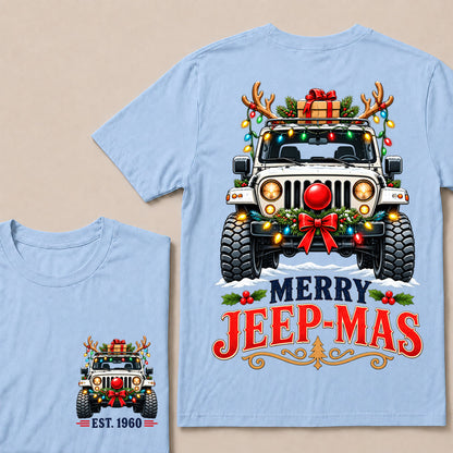 Merry Jeep-Mas – Custom EST.Year Christmas Off-Road Vehicle & Reindeer Antlers T-Shirt Custom Year T-shirt