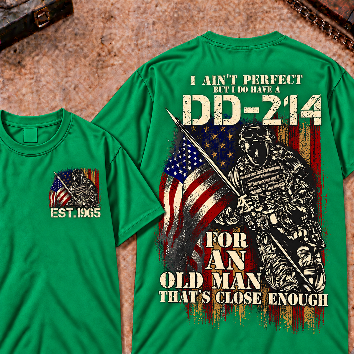 Veteran DD-214 Graphic Henley T-Shirt 'I Ain't Perfect Old Man' Quote Short Sleeve Custom Your Year Tee