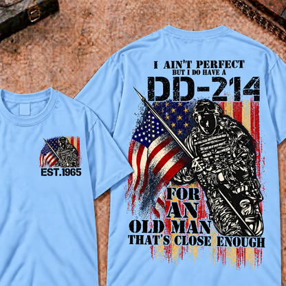 Veteran DD-214 Graphic Henley T-Shirt 'I Ain't Perfect Old Man' Quote Short Sleeve Custom Your Year Tee