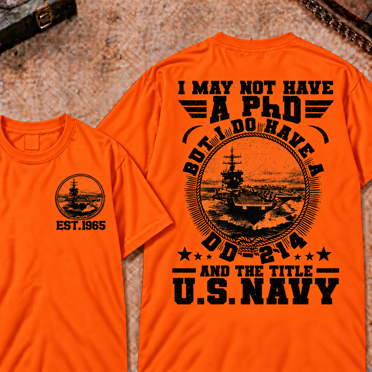 Men's US Navy Veteran Graphic T-Shirt - I Have a DD-214 Not a PhD Short Sleeve Military Custom Your Year Tee