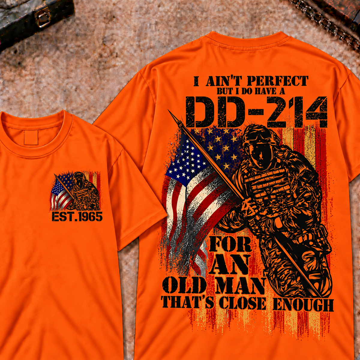 Veteran DD-214 Graphic Henley T-Shirt 'I Ain't Perfect Old Man' Quote Short Sleeve Custom Your Year Tee