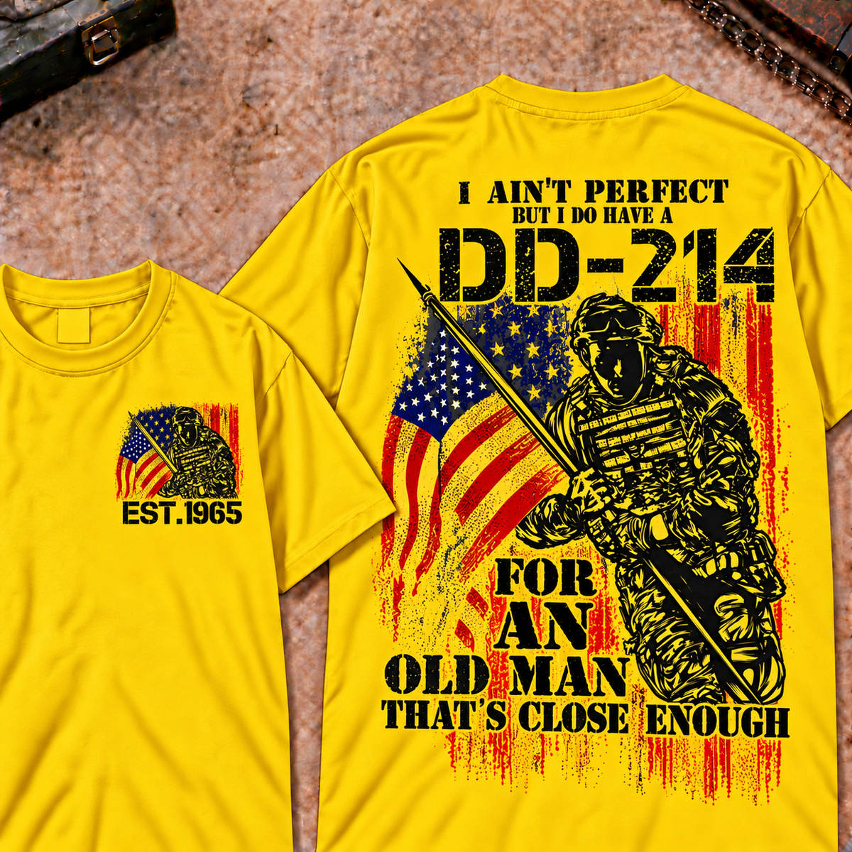 Veteran DD-214 Graphic Henley T-Shirt 'I Ain't Perfect Old Man' Quote Short Sleeve Custom Your Year Tee