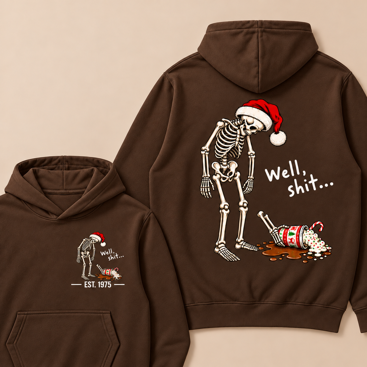 Funny Christmas Skeleton Spilled Drink Hoodie Custom EST.Year