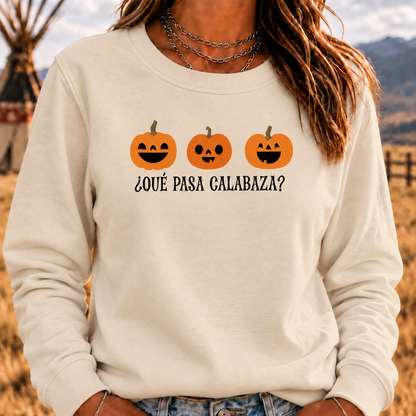 Que Papa Calabaza? Halloween Crewneck Sweatshirt, Funny Sweaters, Scary Movie Sweaters, Halloween Sweaters, Spooky Sweaters, Coffee Skeleton