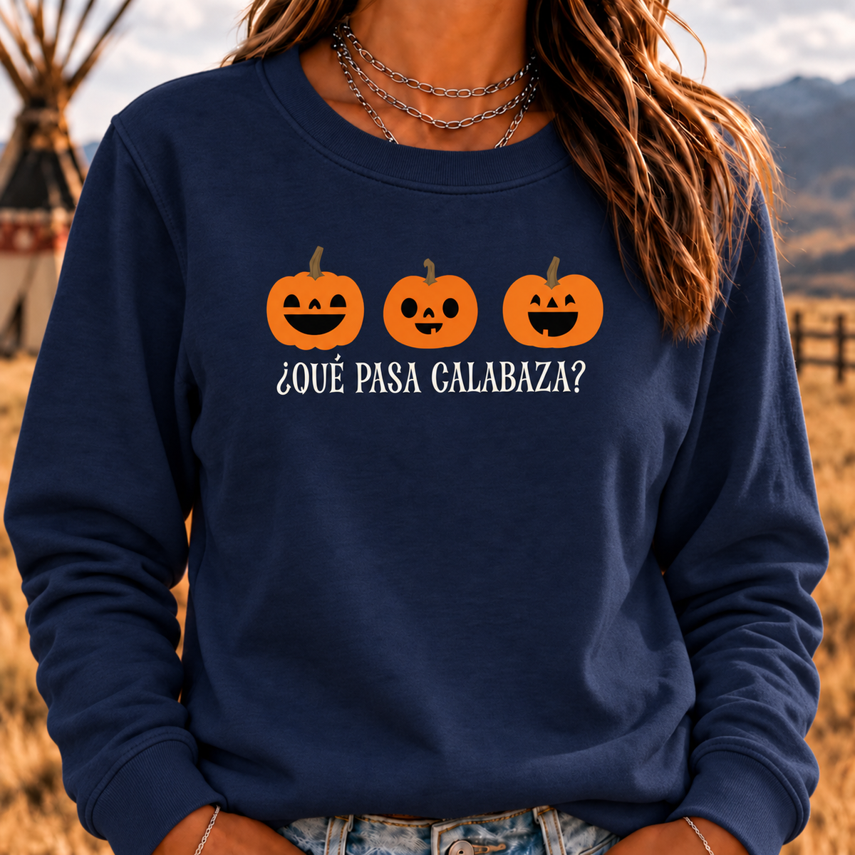 Que Papa Calabaza? Halloween Crewneck Sweatshirt, Funny Sweaters, Scary Movie Sweaters, Halloween Sweaters, Spooky Sweaters, Coffee Skeleton