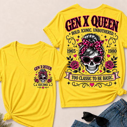 Gen X Queen Bold. Iconic. Unbothered. Too Classic To Be Basic V-Neck Tee