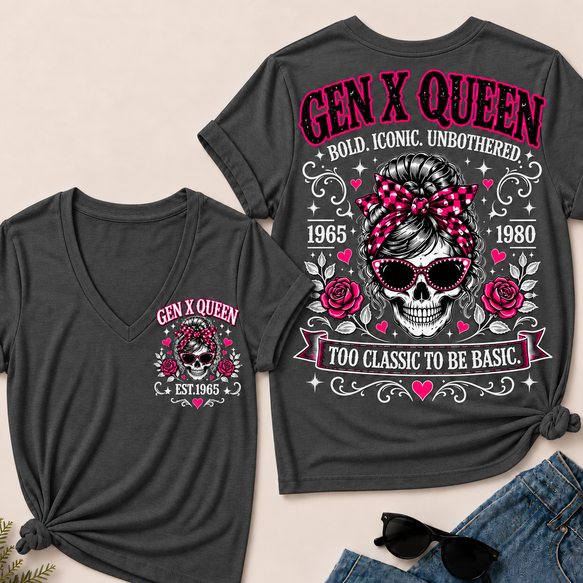 Gen X Queen Bold. Iconic. Unbothered. Too Classic To Be Basic V-Neck Tee